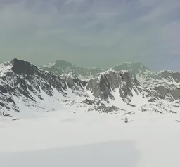Detailed 3D render of snowy mountains with fog for Blender scene modeling