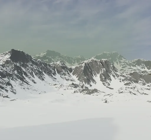 Detailed 3D render of snowy mountains with fog for Blender scene modeling