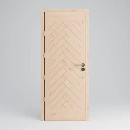 Detailed 3D model of a contemporary herringbone wooden door with metal handle, suitable for Blender rendering.