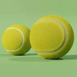 Detailed Blender 3D model showcasing two tennis balls, aged and brand new, with realistic hair particle textures.
