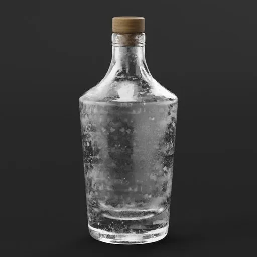 Realistic glass bottle 3D model with detailed texture for Blender rendering, true-to-life dimensions for decoration.