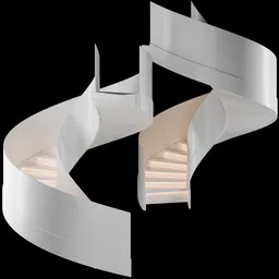 Detailed render of a spiral staircase 3D model with illuminated steps, optimized for Blender 3D.