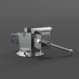 A medium-sized hand tool named Wise with a metal handle, suitable for workshops, created using Blender 3D. Featuring a rotating main body, this precisionist lathe is depicted in a 3/4 front view with a black stone background.