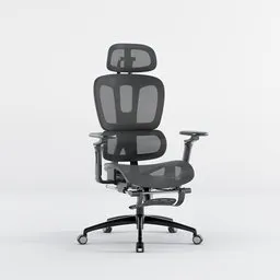 High-quality 3D model of ergonomic black mesh swivel chair for Blender rendering, showcasing adjustable arms and sleek design.