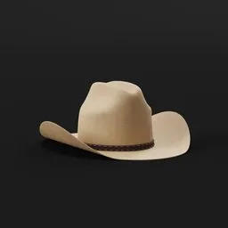 Realistic 3D model of a beige cowboy hat with detailed textures, suitable for Blender rendering.