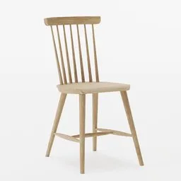 "A photorealistic 3D model of a wooden dining chair, featuring clean lines and a light wood finish. Perfect for architectural renders and interior design projects in Blender 3D. This chair is versatile and timeless, with a minimalist aesthetic that fits into any design scheme."