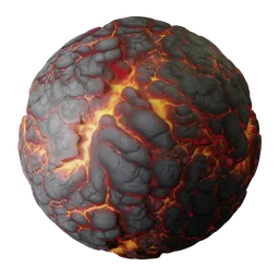 3D PBR texture of glowing molten lava with dark cracked surface for volcanic scenes.