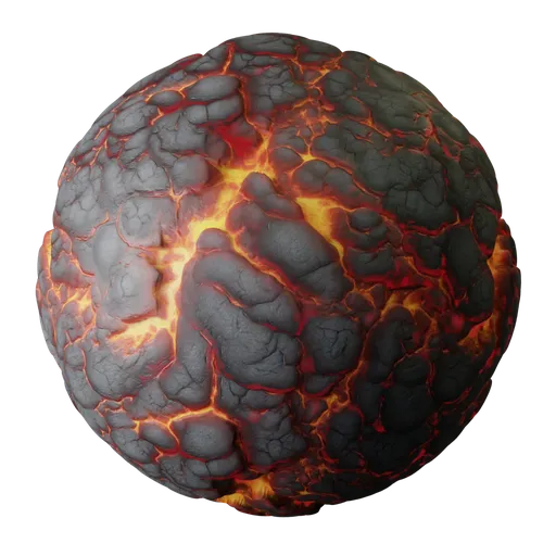 3D PBR texture of glowing molten lava with dark cracked surface for volcanic scenes.