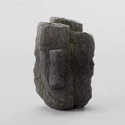 Detailed 3D cliff rock model with moss, low-poly design, PBR textures, suitable for Blender and game development.