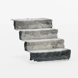 "Explore the surreal 3D render of 'Stairs Scanned' - a stunning stone staircase crafted from concrete blocks. This high-resolution model by Matthias Weischer, scanned with subsurface scattering, features steps leading down, slides, and an eye-catching white surface. Reduced to just 50K for convenient use in Blender 3D."