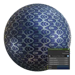 3D PBR shader material with intricate metallic pattern for Blender, ideal for detailed surface texturing in CG artwork.