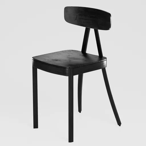 3D-rendered chair with a sleek design and dark wood finish, optimized for Blender, dimensions 62x30 cm.