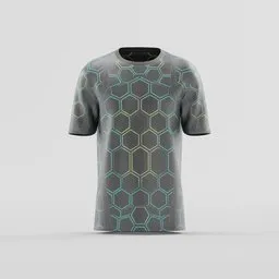 Cyber Hexagon Pattern Crew Neck T-Shirt
