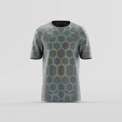 Cyber Hexagon Pattern Crew Neck T-Shirt