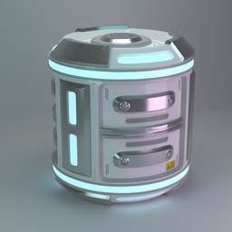 "Scifi Barrel Power Cell Cylinder - 3D model for Blender 3D. Industrial container inspired by Pavel Fedotov and CGSociety. Perfect for game design and sci-fi scenes."