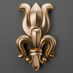 Detailed golden fleur-de-lis 3D ornament model suitable for classic Blender designs, showcasing intricate craftsmanship.