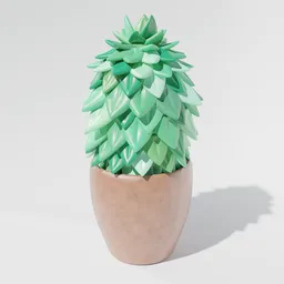 Low poly 3D indoor plant model with terracotta pot and green triangular leaves for game design and virtual environments.
