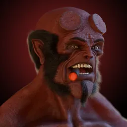 Detailed 3D model of a Hellboy portrait optimized for rigging, animation, and sculpting in Blender.