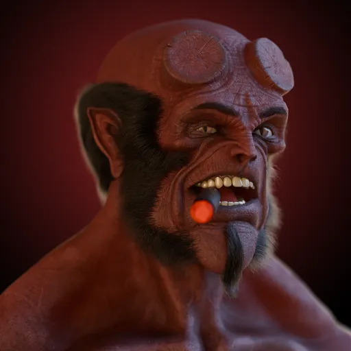 Detailed 3D model of a Hellboy portrait optimized for rigging, animation, and sculpting in Blender.