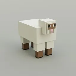 "Adorable Minecraft sheep 3D model in isometric voxel style on a grey surface. This quadruped creature features a block head and is inspired by the legendary item in the game. Perfect for Minecraft enthusiasts and 3D Blender users."