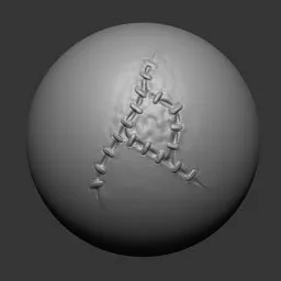 3D sculpting brush imprint of stitched flesh for detailing undead models in Blender 3D.