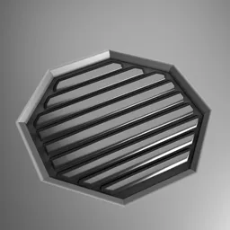 "Scifi Decal 002 Octa Vent - a photorealistic 3D model for Blender 3D. Featuring a metal grate vent design with reflective pool and mecha floor details, this versatile game asset is perfect for science and miscellaneous categories. Ideal option for roblox and mobile game developers."