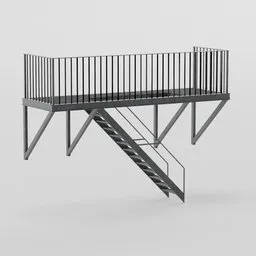 Detailed 3D model of a metal fire escape staircase suitable for Blender renderings.