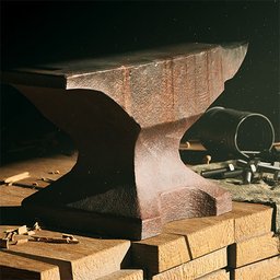 Detailed Blender 3D anvil model showcasing wear and realism, optimized for PBR workflows.