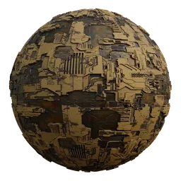 High-detail PBR material for 3D rendering in Blender, depicting a worn Sci-Fi Panel with industrial textures.