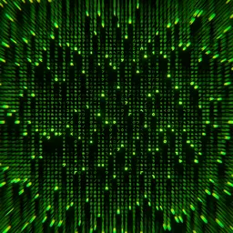 Detailed digital green matrix code simulation, 3D model rendered with Blender, abstract backdrop for creative design.