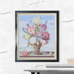 Flower painting with gold frame