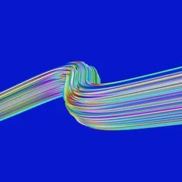 Vibrant wavy lines in a dynamic loop on a blue background, showcasing 3D modeling artistry.