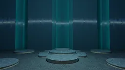 Futuristic blue virtual set with holographic elements for Blender 3D modeling and rendering.