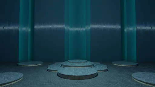 Futuristic blue virtual set with holographic elements for Blender 3D modeling and rendering.