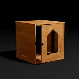 "Pet House 3D model for Blender 3D - Indoor/Outdoor small wooden cabinet designed for small dogs and cats inspired by Shiba Kōkan and Antonello da Messina. Fits perfectly in a hall setting. Suitable for game renders and website screenshots."