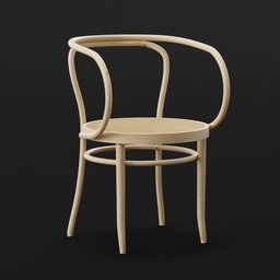 "3D model of a Thonet 209 chair - birch with wooden seat - perfect for furniture design in Blender 3D. Features the elegant and intricate golden curve design. Also known as a rattan armchair with an ethnic style."