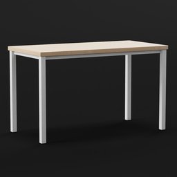 "Minimalist wooden desk 3D model for Blender 3D - perfect for home office scenes. Realistic body proportions and white outline border, created by artist Friedrich Traffelet. Available for download on BlenderKit."