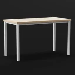 "Minimalist wooden desk 3D model for Blender 3D - perfect for home office scenes. Realistic body proportions and white outline border, created by artist Friedrich Traffelet. Available for download on BlenderKit."
