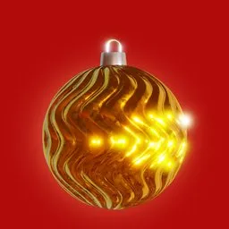 "Golden swirl Christmas ornament made in Blender 3D. Shiny holographic texture with a decorated polished wood base. Perfect to decorate your Christmas tree."