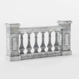 "Stone Balustrade for Blender 3D - A finely detailed Roman/Greek style balcony piece. White stone railing on a neoclassical square background. Available in FBX format for easy use."