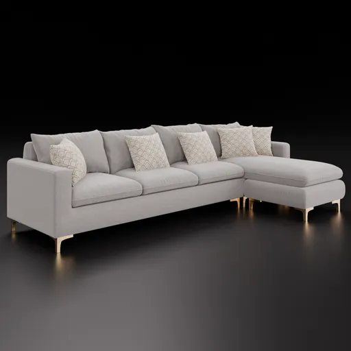 Highly detailed Blender 3D velvet sectional sofa model with customizable colors and plush cushions.