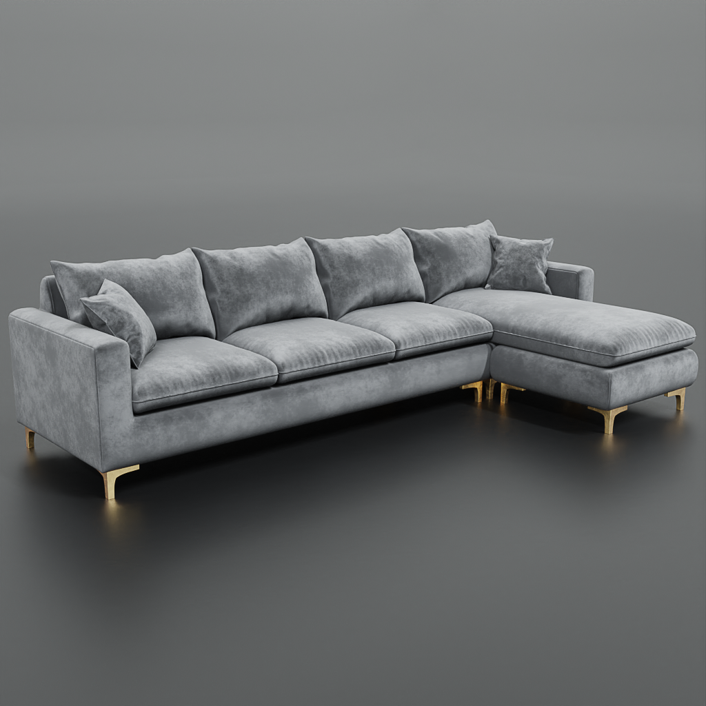 Sofa Naomi Velvet Sectional 3D Sofa models BlenderKit