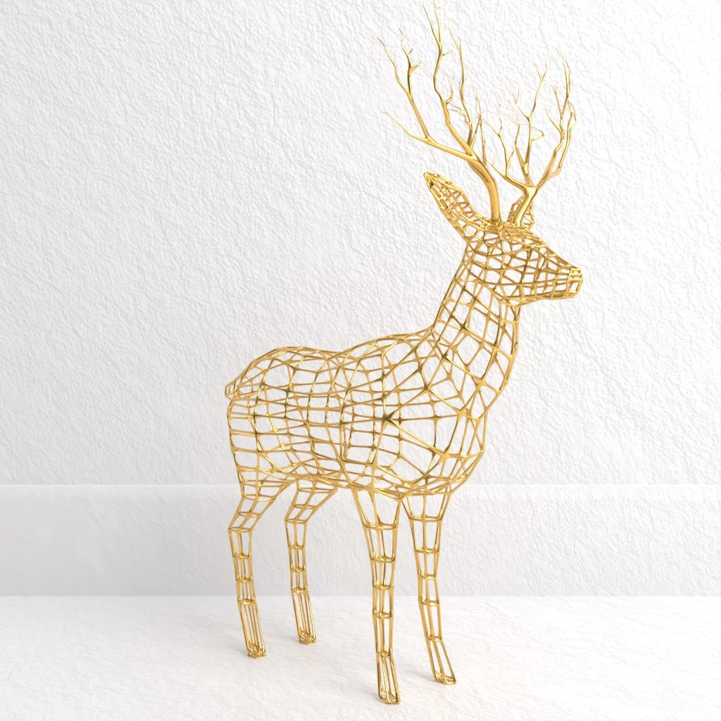 BlenderKit model Gold Wireframe Deer Sculpture in category Decoration