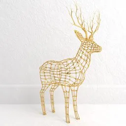 Gold Wireframe Deer Sculpture