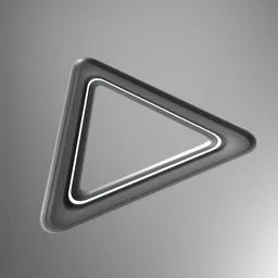 "Decal Scifi Triangle Small 006 - 3D model made with Decal Machine for Blender 3D. Close-up of a triangle shaped object with illuminated features, untextured and on a grey background. Perfect for science or miscellaneous themed designs."