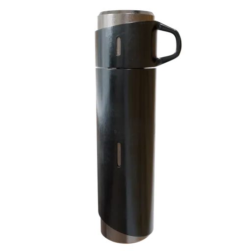 Realistic Blender 3D model of a modern, sleek, black vacuum flask.