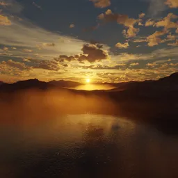 Aerial lake and mountain Sunset