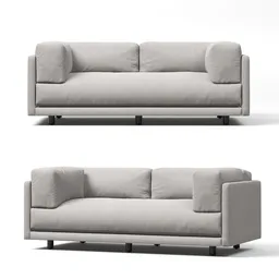 "Sunday Sofa: A modern and detailed 3D model for Blender 3D, perfect for interior visualizations. This sofa features a sleek design, solid grey material, and two views from different angles. Ideal for product design rendering or architectural projects with a Swedish design inspiration. Enhance your search engine optimization (SEO) by using this alt text for better visibility on Google image searches."