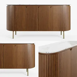 Fluted Wood Sideboard Cabinet