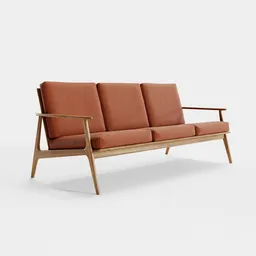 "Retro Designer Sofa with changeable color and wooden frame, inspired by Frederik Vermehren and Bolade Banjo, perfect for Blender 3D projects. Award-winning render and Swedish design in the style of Wim Crouwel, featured on Artstation and Better Homes & Gardens."